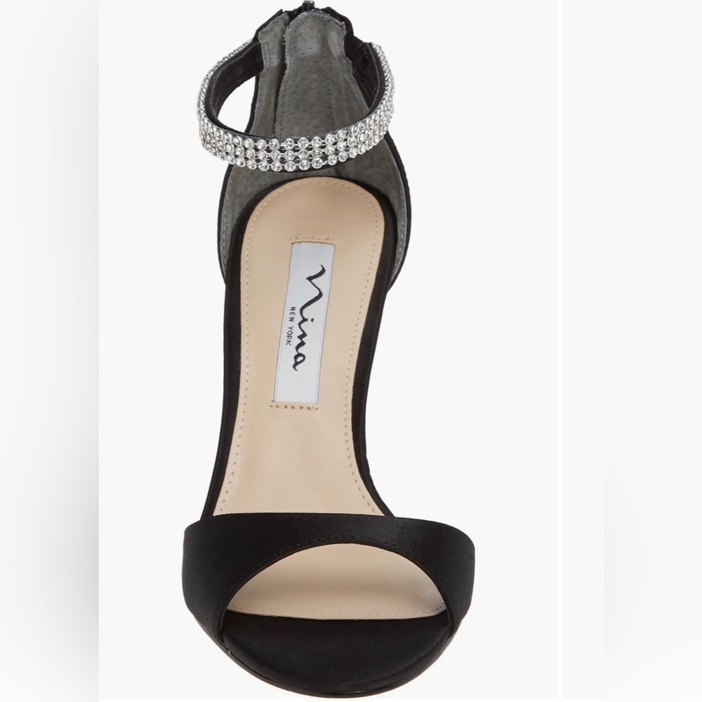 Nina Black Satin Heels with Sparkling Ankle Strap